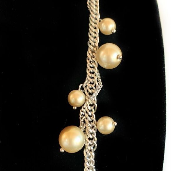 J Crew chain dangling pearl and double chain necklace-28” long - Picture 3 of 7